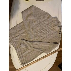 St Johns Bay Cable Knit Button Shoulder Sweater Light Tan Speckled Size L